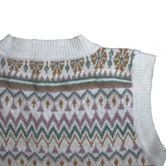 Hippie Rose Womens Medium Sweater Vest Cream Fair Isle V-Neck Sleeveless Cropped - Picture 9 of 11